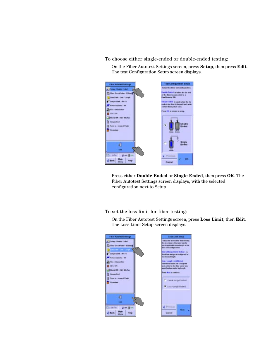 Choosing the test configuration, Setting the loss limit | Agilent Technologies N2610A User Manual | Page 110 / 248