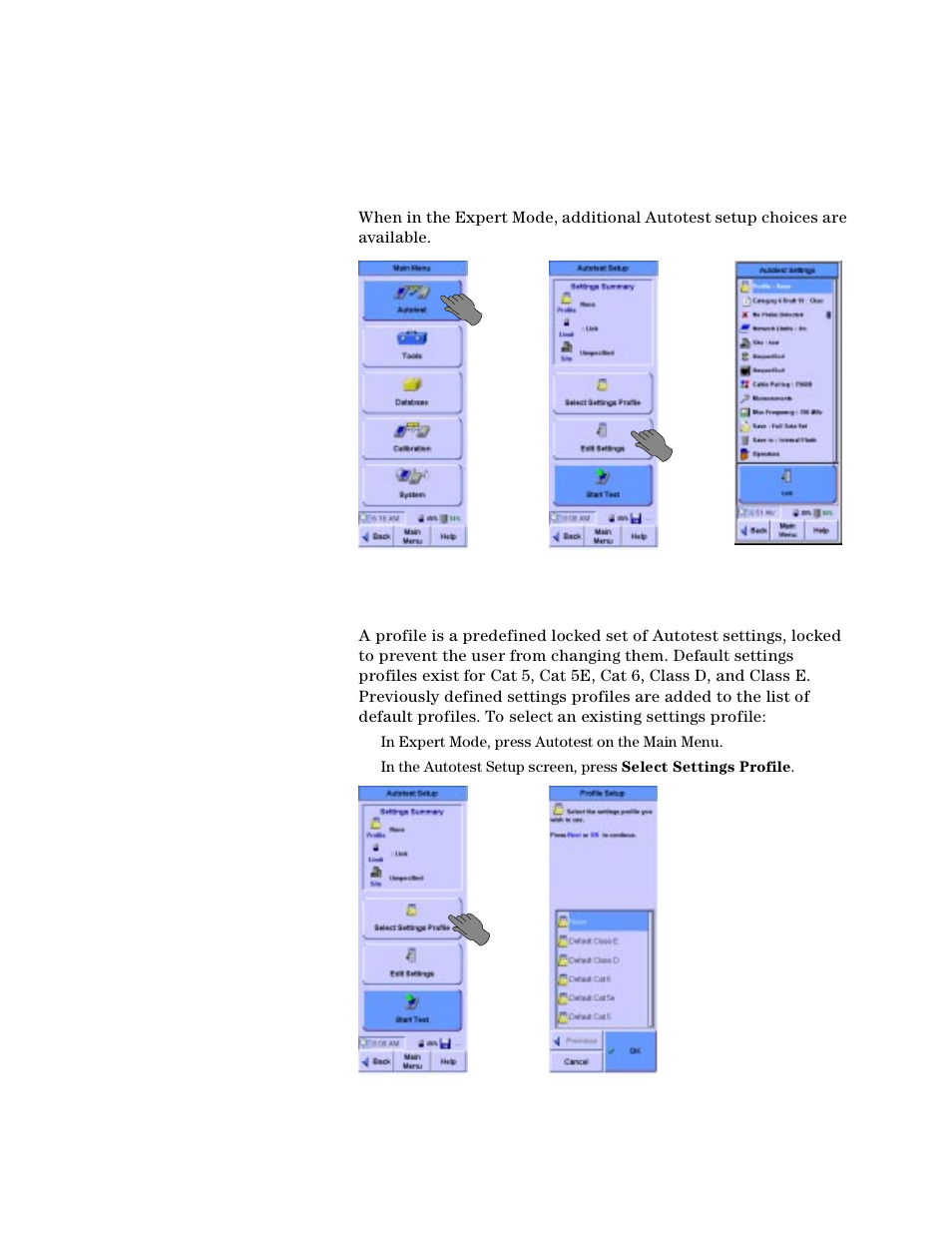 The expert autotest setup, Choosing an existing settings profile | Agilent Technologies N2610A User Manual | Page 127 / 248