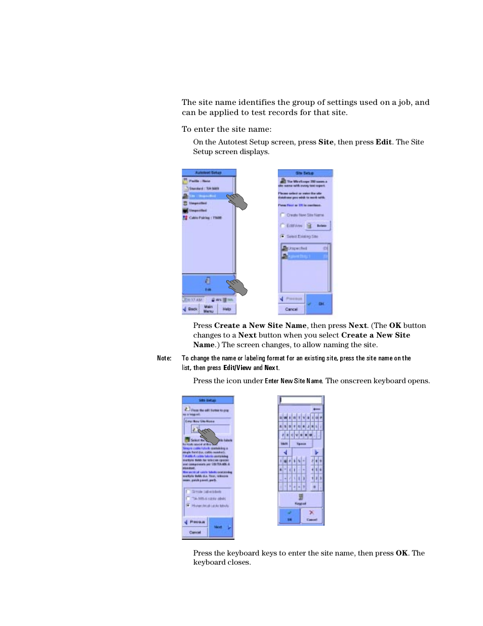 Entering the site name | Agilent Technologies N2610A User Manual | Page 134 / 248