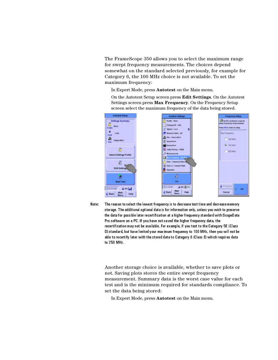 Setting the maximum frequency, Setting the plot storage requirements | Agilent Technologies N2610A User Manual | Page 140 / 248