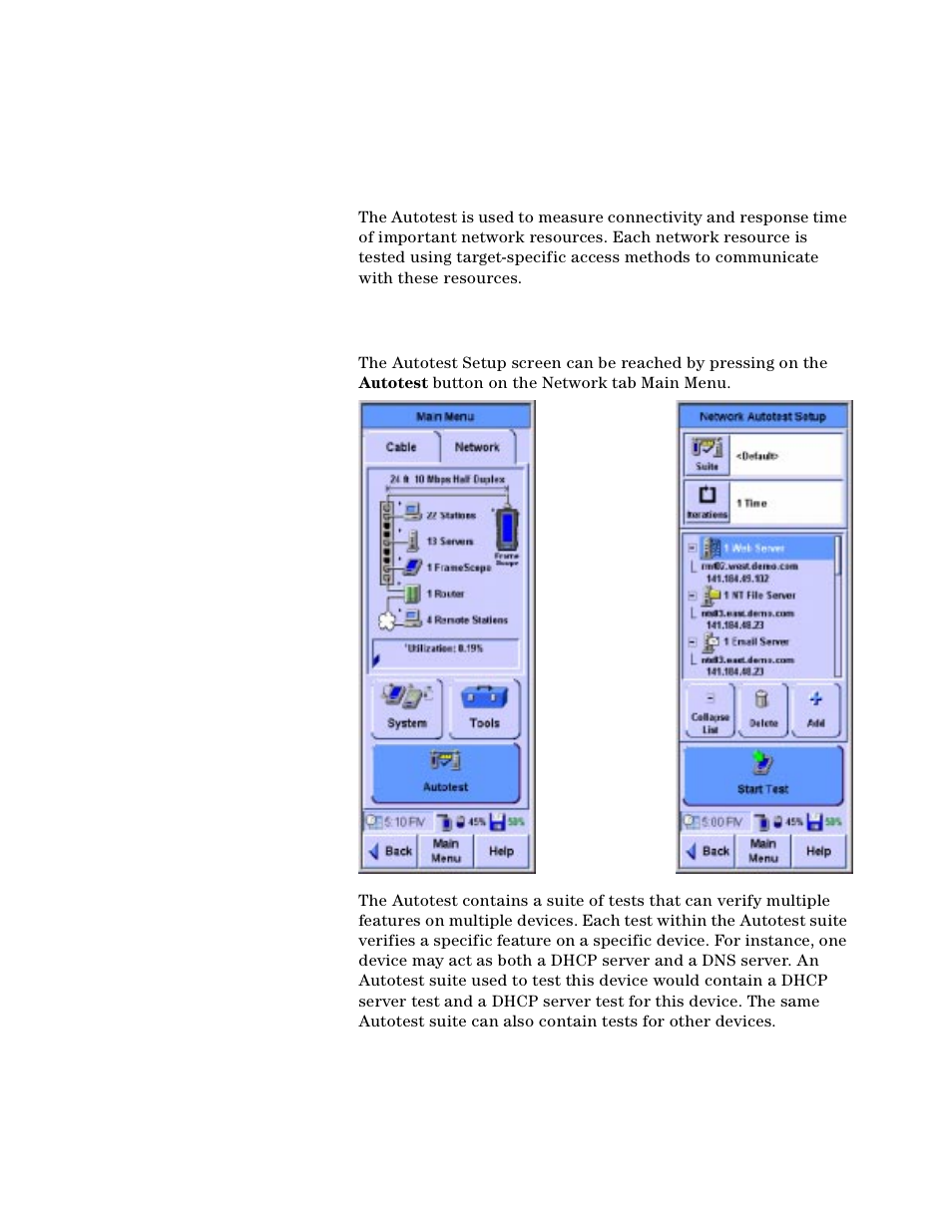 Network performance autotest, Autotest setup | Agilent Technologies N2610A User Manual | Page 192 / 248
