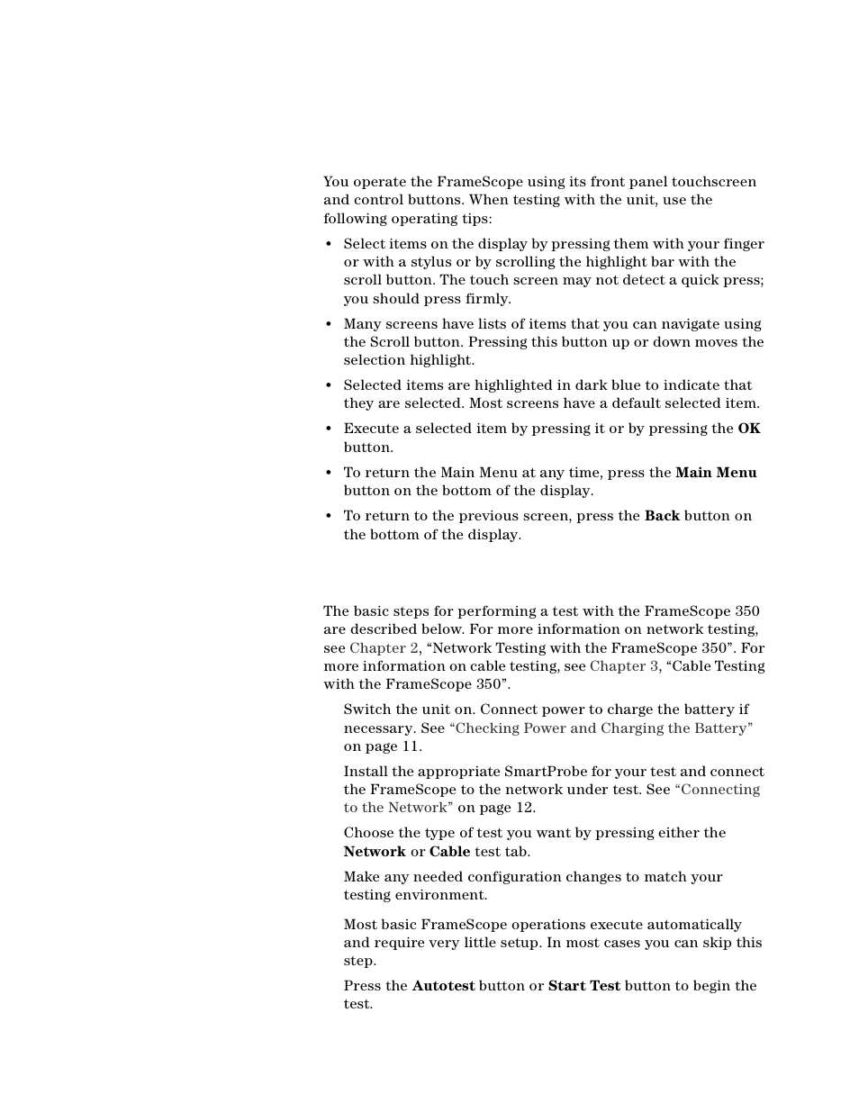 Using the framescope 350, Running a test | Agilent Technologies N2610A User Manual | Page 21 / 248
