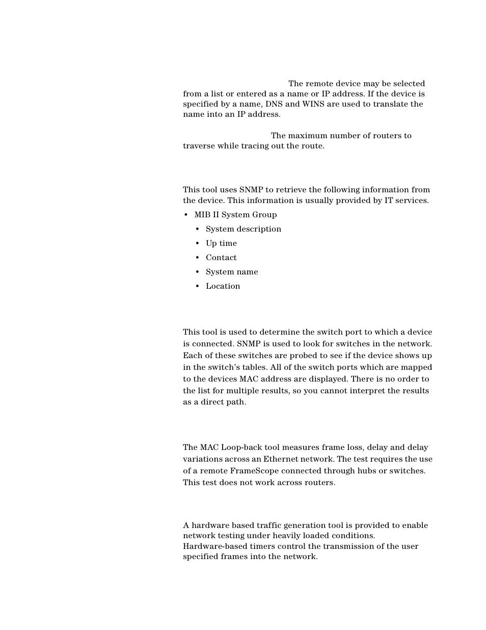 Snmp query, Locate switch port, Mac loop-back | Traffic generation | Agilent Technologies N2610A User Manual | Page 214 / 248