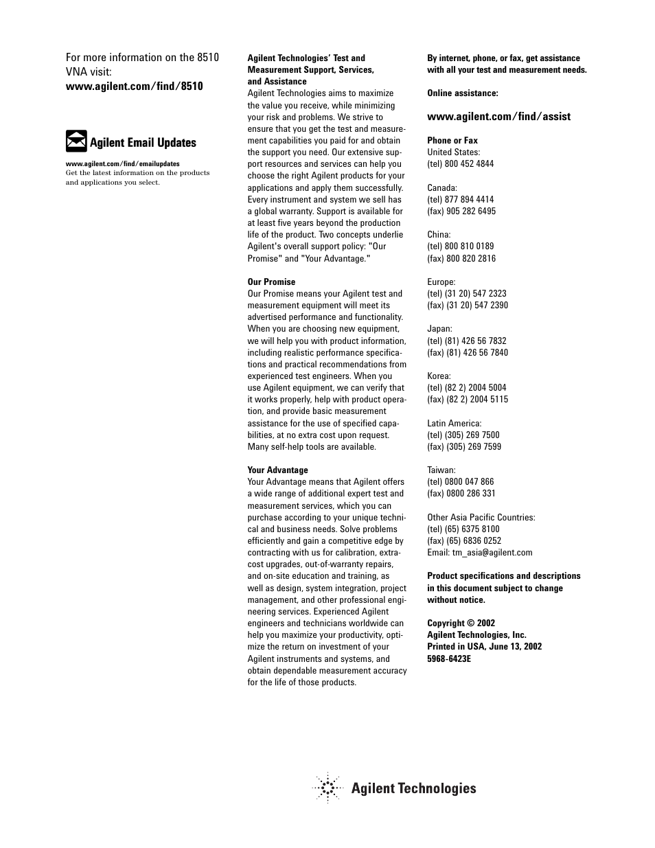 Agilent Technologies 8510XF User Manual | Page 20 / 20