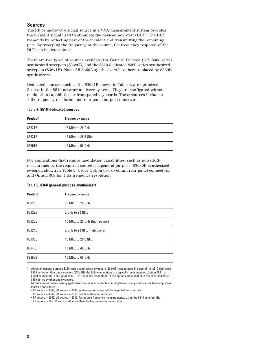 Sources | Agilent Technologies 8510XF User Manual | Page 8 / 20