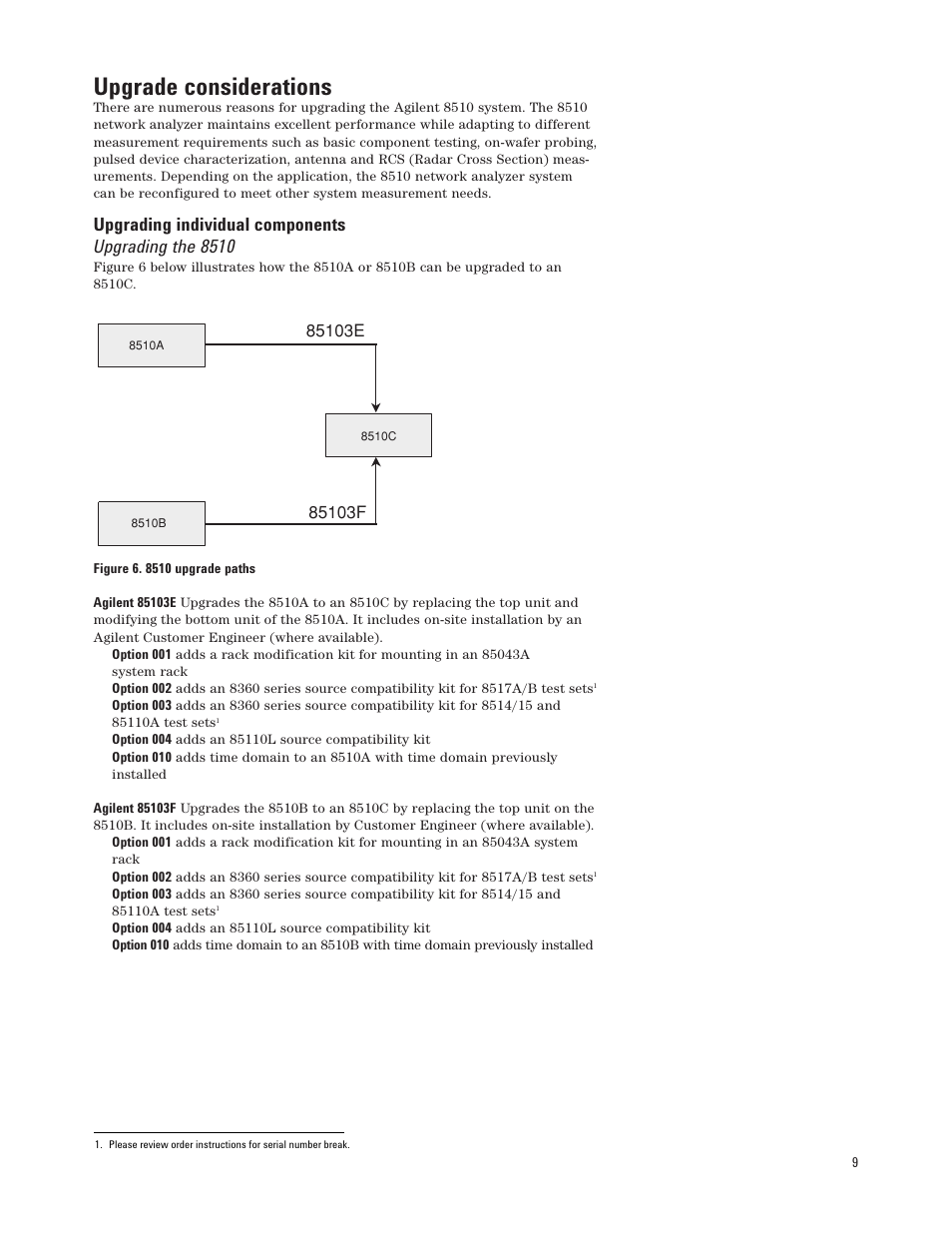 Upgrade considerations, Upgrading individual components upgrading the 8510 | Agilent Technologies 8510XF User Manual | Page 9 / 20