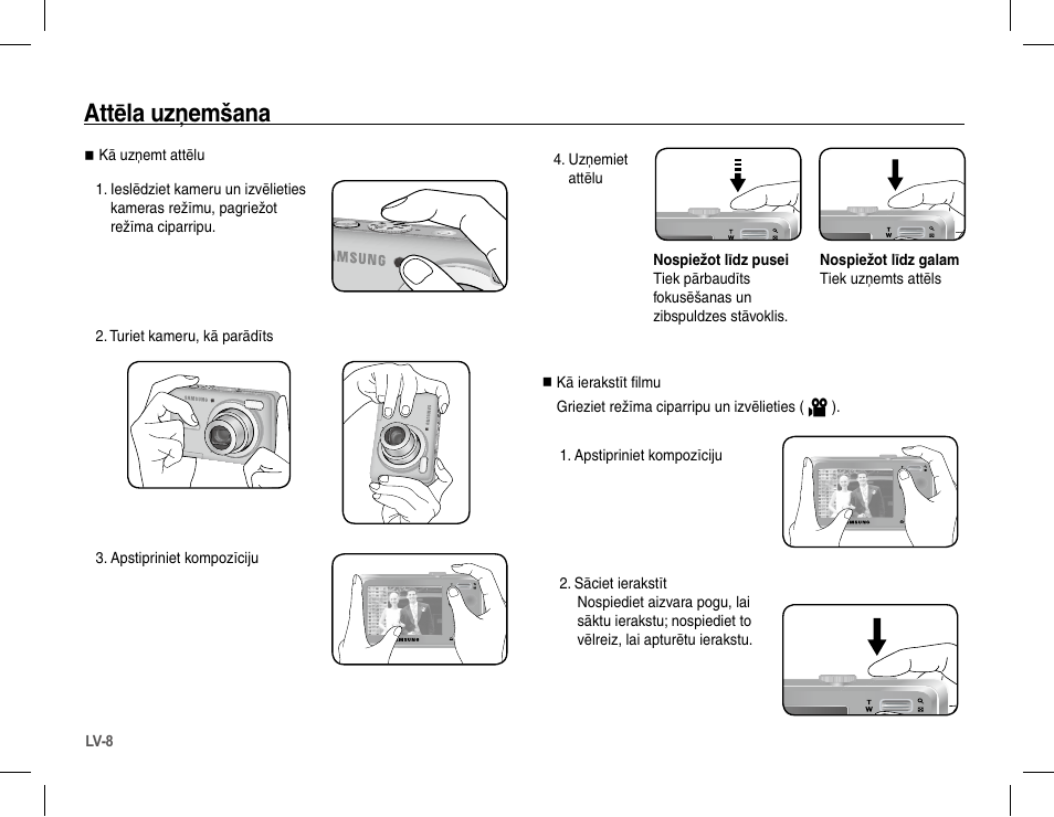 Attēla uzņemšana | Samsung S1070 User Manual | Page 105 / 146