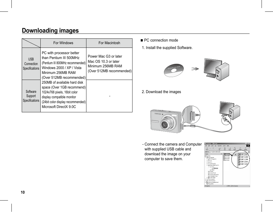 Downloading images | Samsung S1070 User Manual | Page 11 / 146