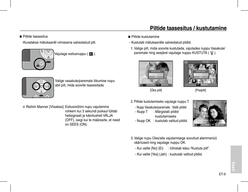 Piltide taasesitus / kustutamine, Eesti | Samsung S1070 User Manual | Page 138 / 146