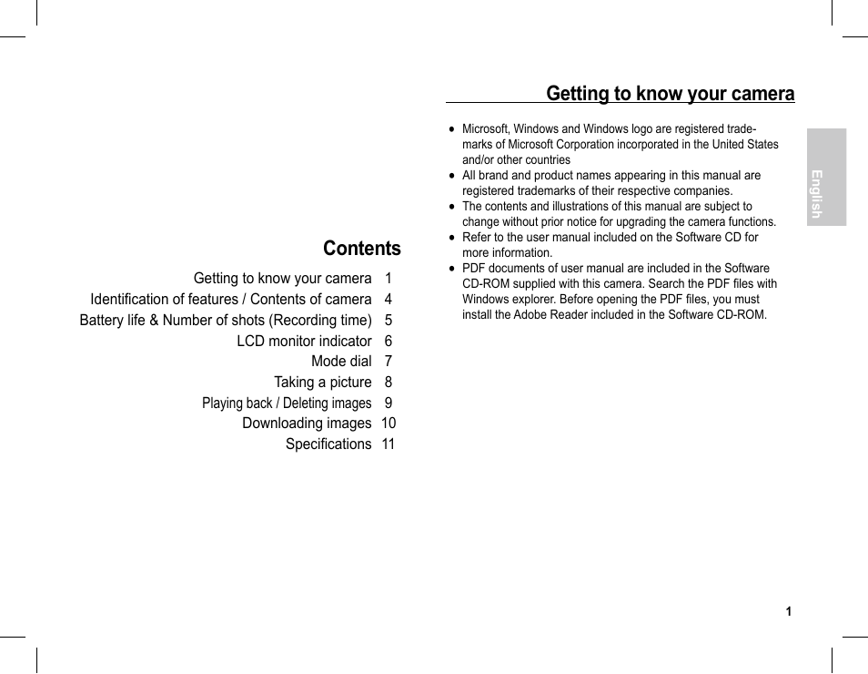 Contents getting to know your camera | Samsung S1070 User Manual | Page 2 / 146