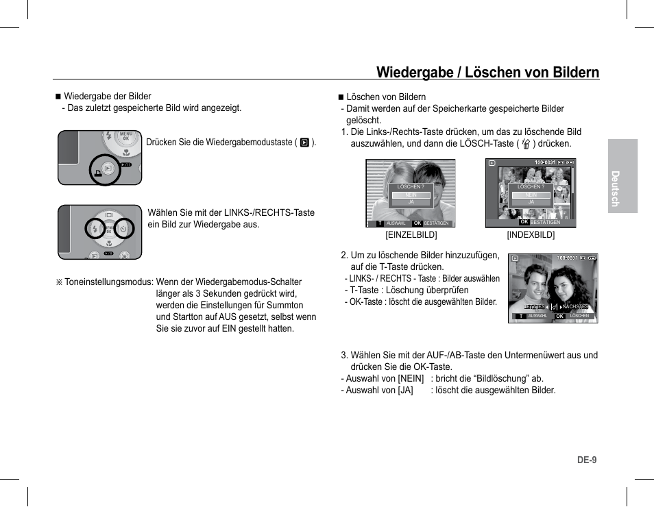 Wiedergabe / löschen von bildern | Samsung S1070 User Manual | Page 26 / 146