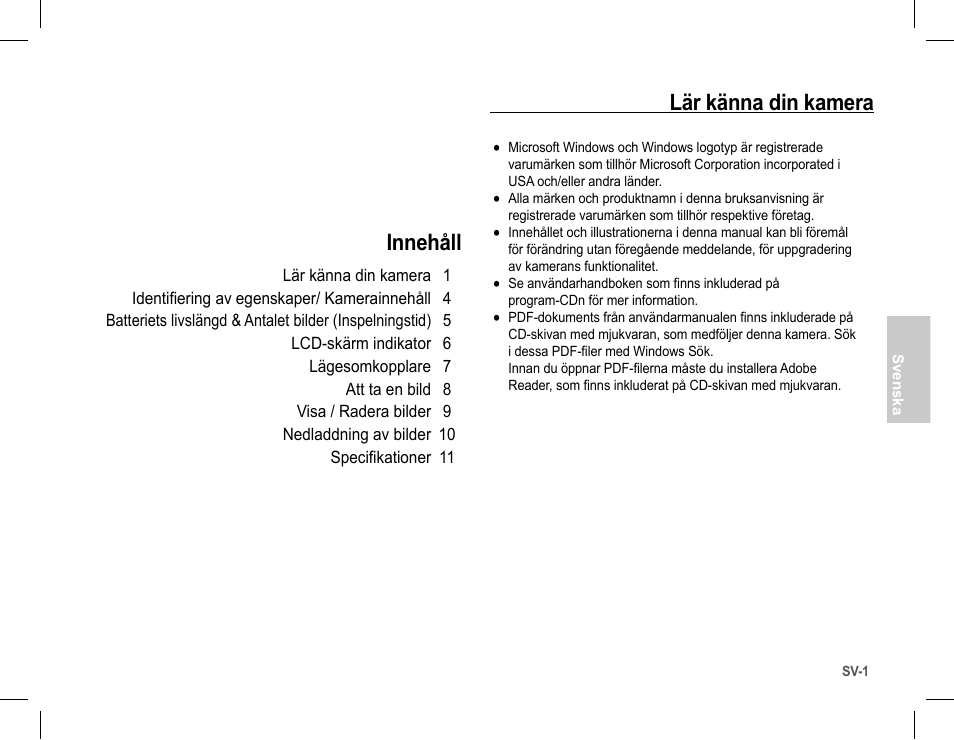 Innehåll, Lär känna din kamera | Samsung S1070 User Manual | Page 50 / 146