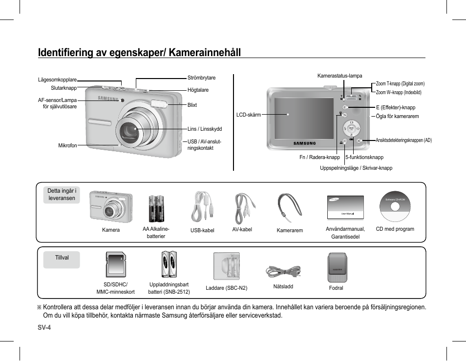 Identifiering av egenskaper/ kamerainnehåll | Samsung S1070 User Manual | Page 53 / 146