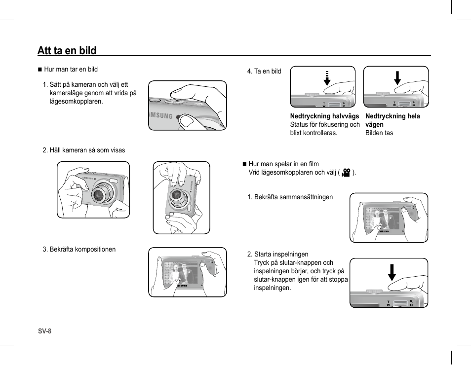 Att ta en bild | Samsung S1070 User Manual | Page 57 / 146