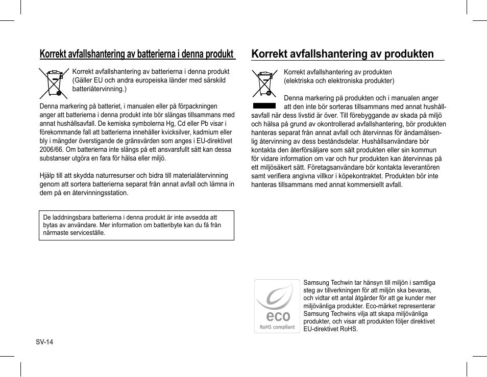 Korrekt avfallshantering av produkten | Samsung S1070 User Manual | Page 63 / 146