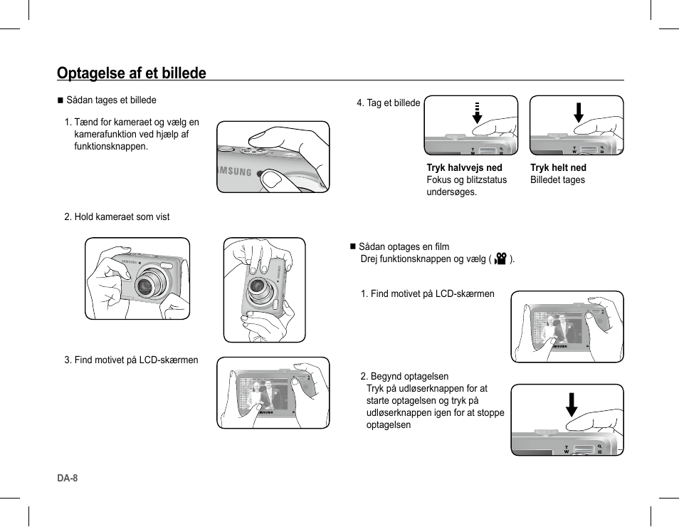 Optagelse af et billede | Samsung S1070 User Manual | Page 73 / 146