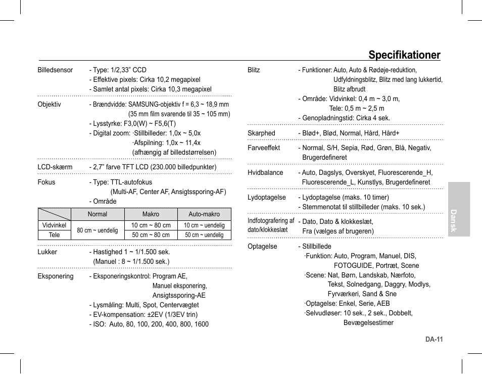 Specifikationer | Samsung S1070 User Manual | Page 76 / 146