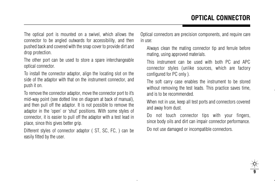 Optical connector | Agilent Technologies N3970A User Manual | Page 12 / 47