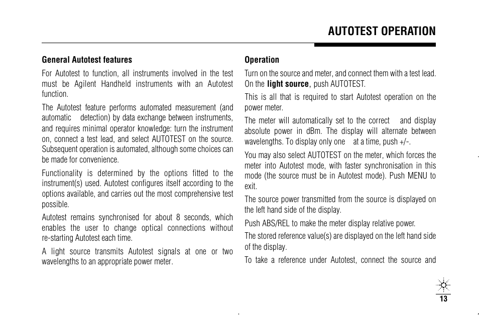 Autotest operat i o n | Agilent Technologies N3970A User Manual | Page 16 / 47