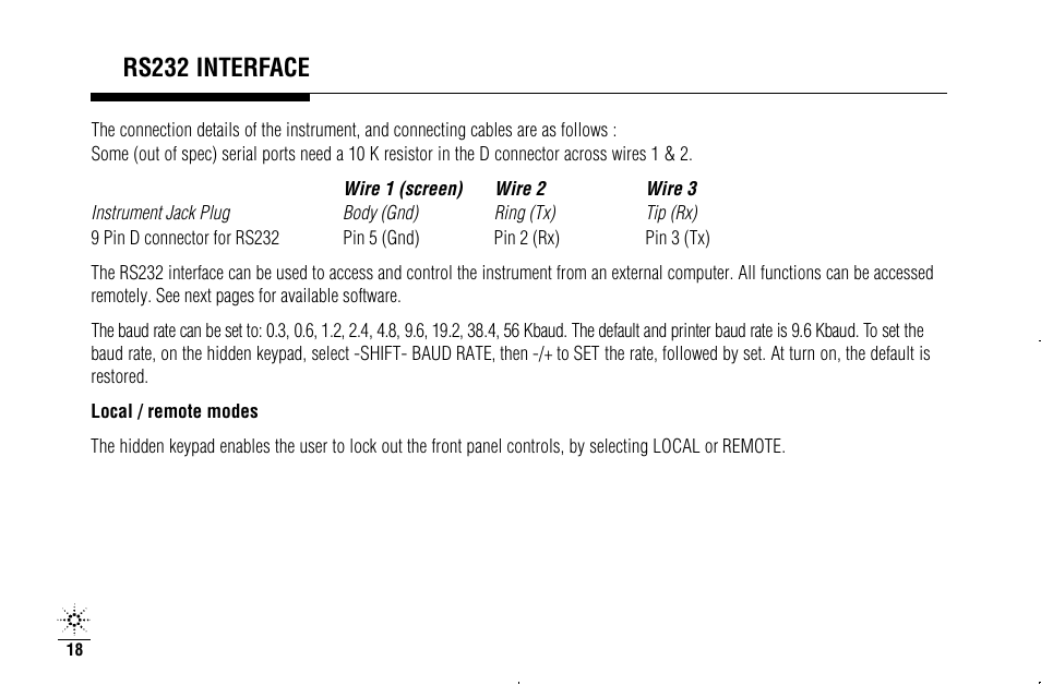 Rs232 interfa c e | Agilent Technologies N3970A User Manual | Page 21 / 47
