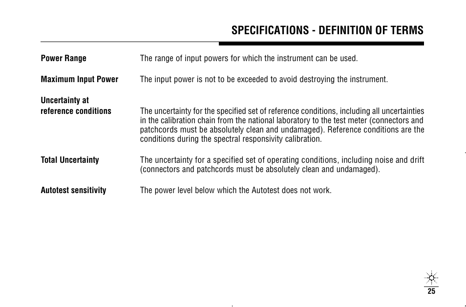 Specifications - definition of terms | Agilent Technologies N3970A User Manual | Page 28 / 47