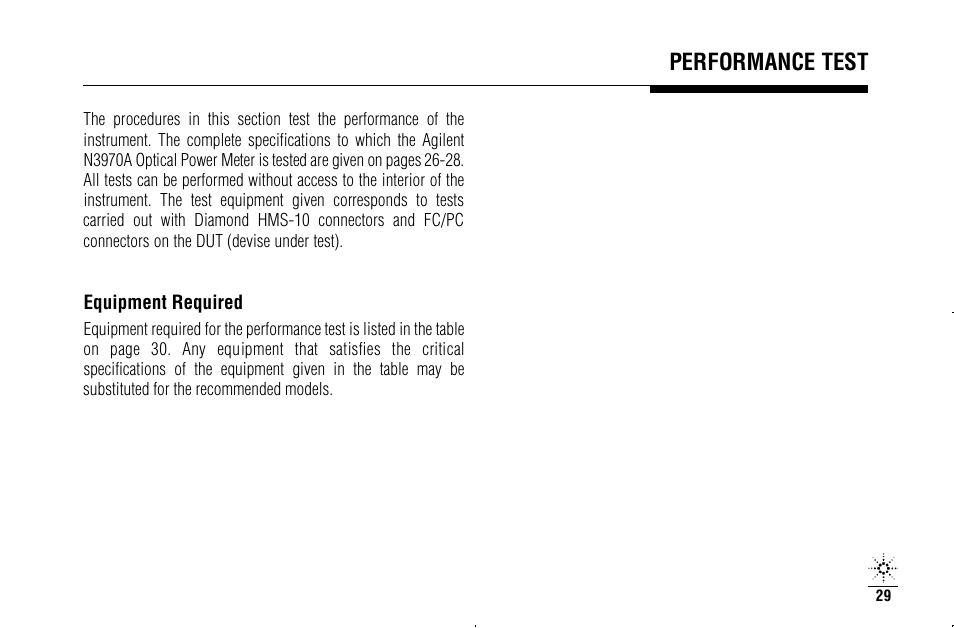 Performance test | Agilent Technologies N3970A User Manual | Page 32 / 47