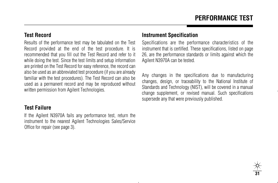 Performance test | Agilent Technologies N3970A User Manual | Page 34 / 47