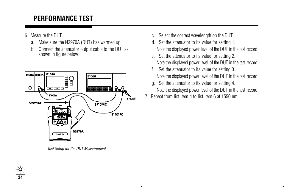 Performance test | Agilent Technologies N3970A User Manual | Page 37 / 47