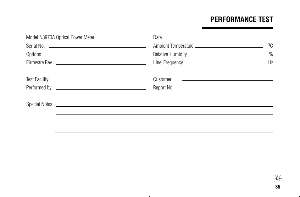 Performance test | Agilent Technologies N3970A User Manual | Page 38 / 47