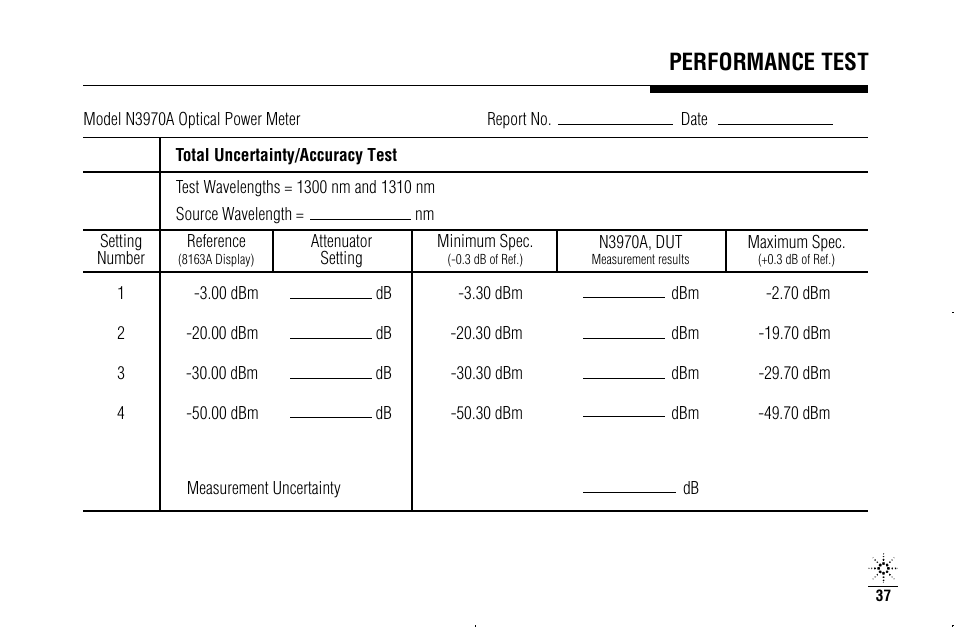 Performance test | Agilent Technologies N3970A User Manual | Page 40 / 47