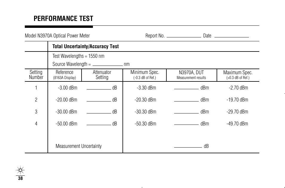 Performance test | Agilent Technologies N3970A User Manual | Page 41 / 47