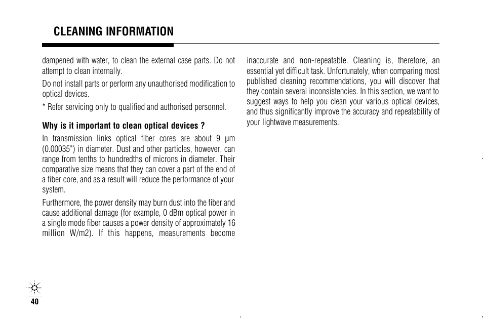 Cleaning informat i o n | Agilent Technologies N3970A User Manual | Page 43 / 47