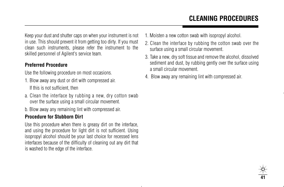 Cleaning procedures | Agilent Technologies N3970A User Manual | Page 44 / 47