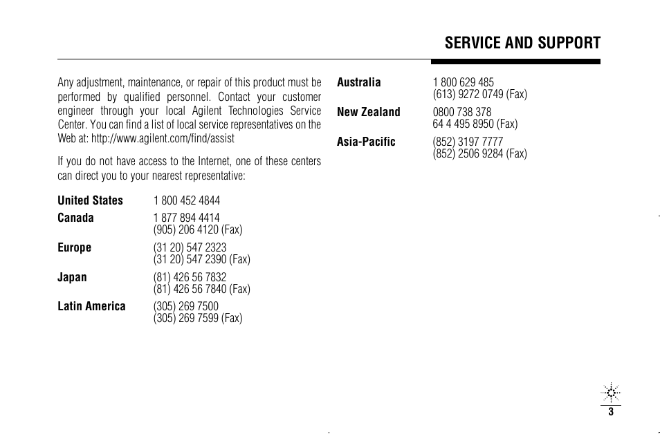 S e rvice and support | Agilent Technologies N3970A User Manual | Page 6 / 47