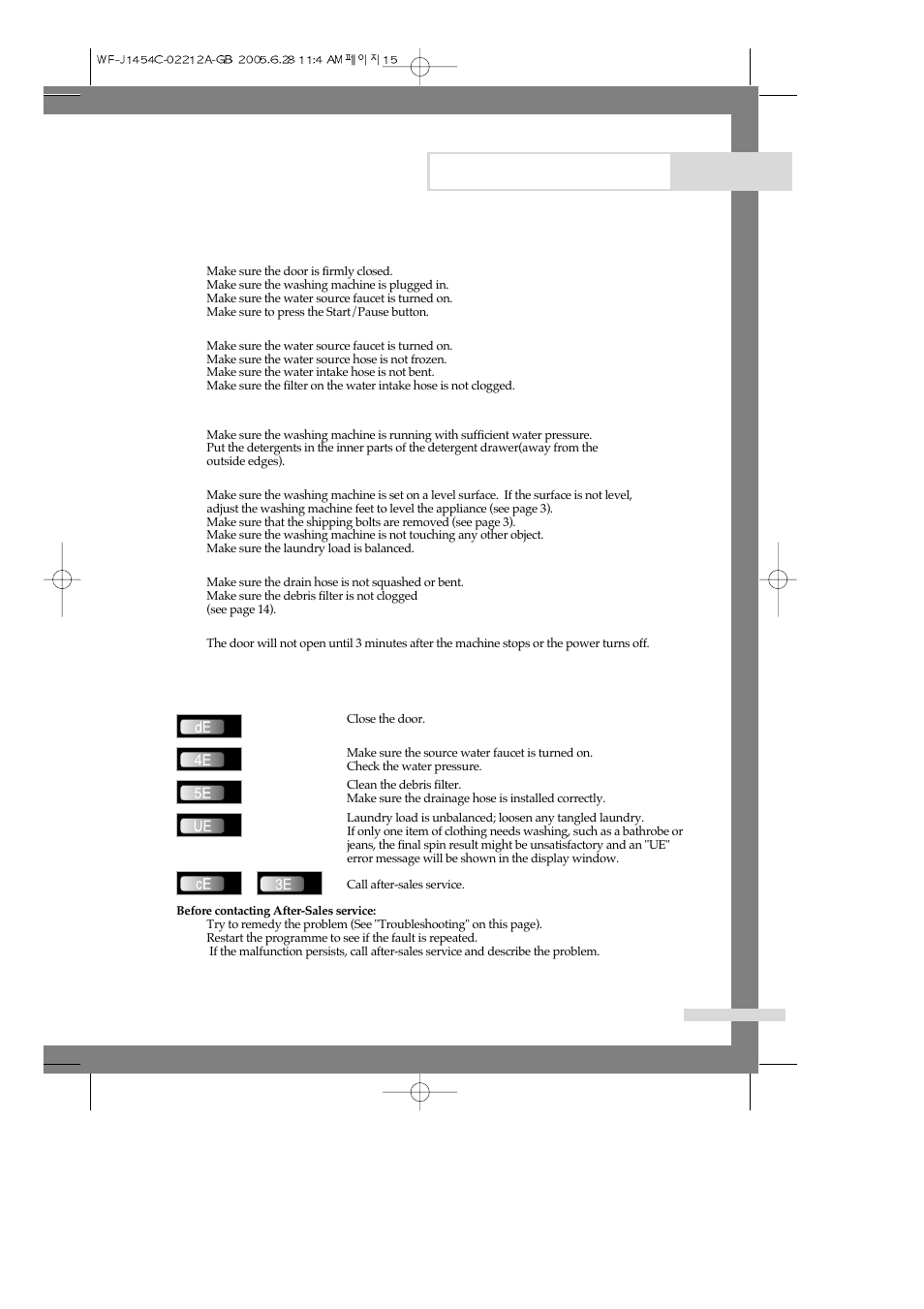 Troubleshooting, Problems and solutions, Understanding error messages | Samsung WF-F1254 User Manual | Page 17 / 88