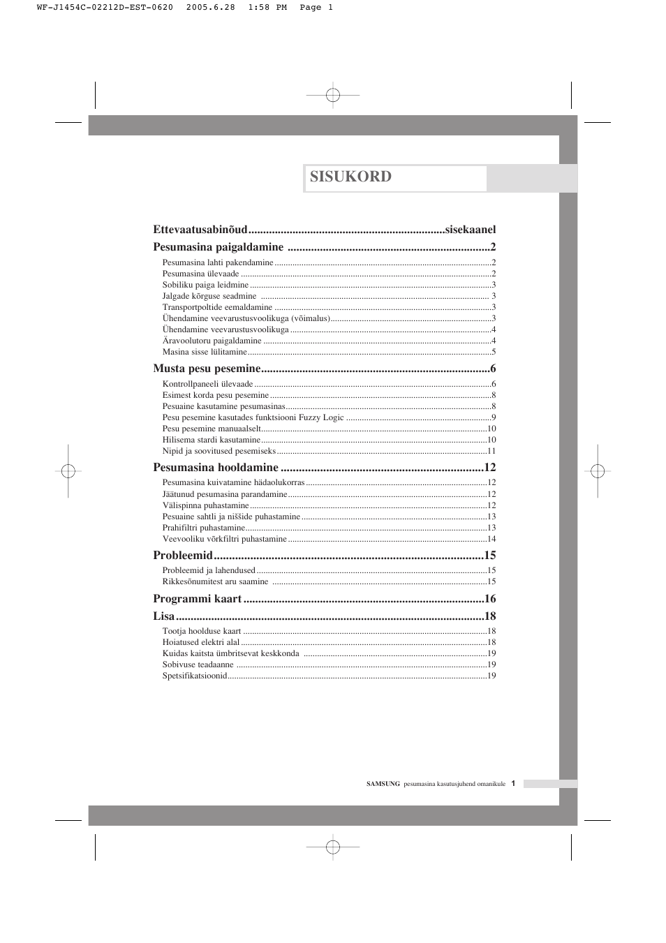 Sisukord | Samsung WF-F1254 User Manual | Page 25 / 88