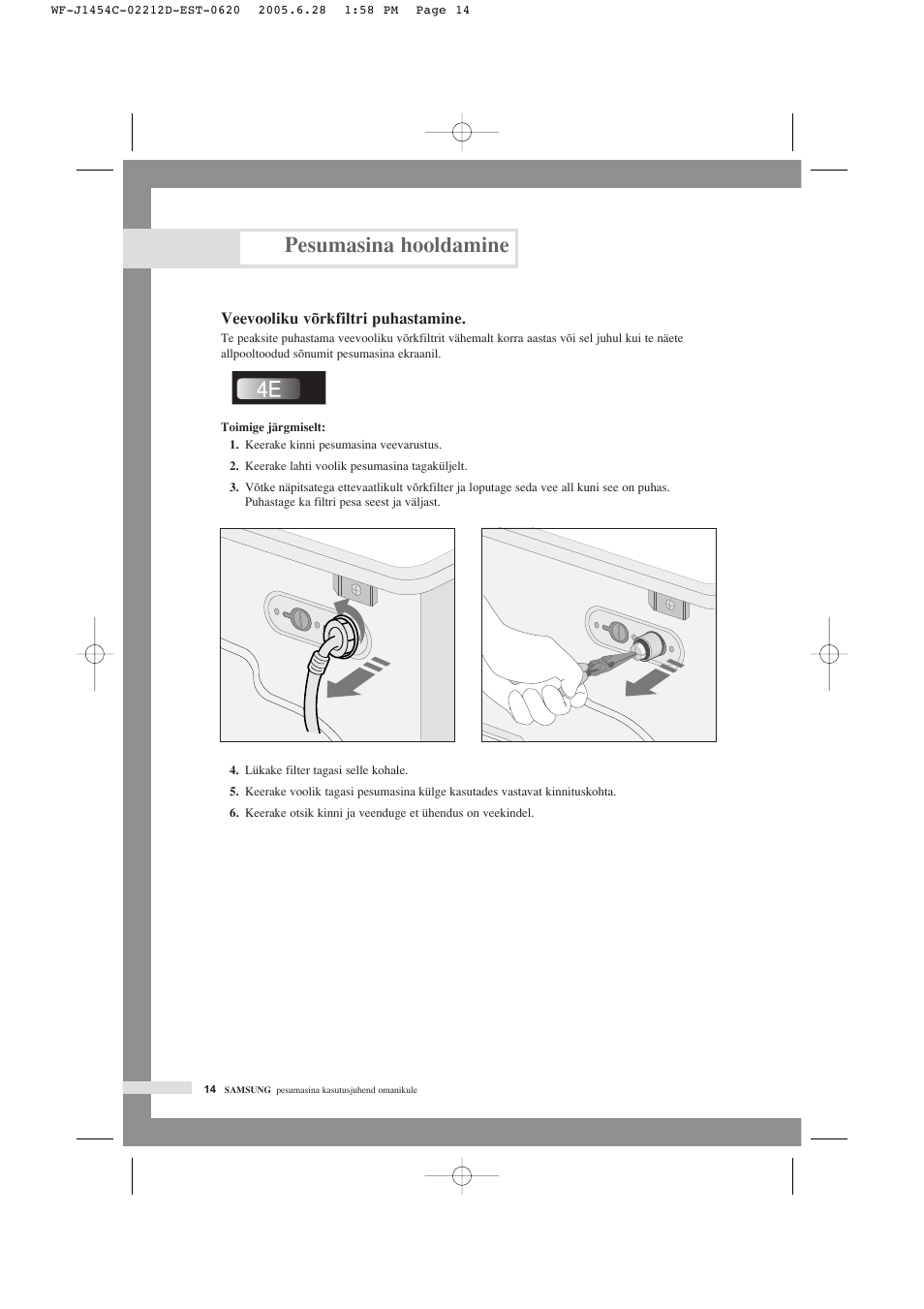 Pesumasina hooldamine | Samsung WF-F1254 User Manual | Page 38 / 88