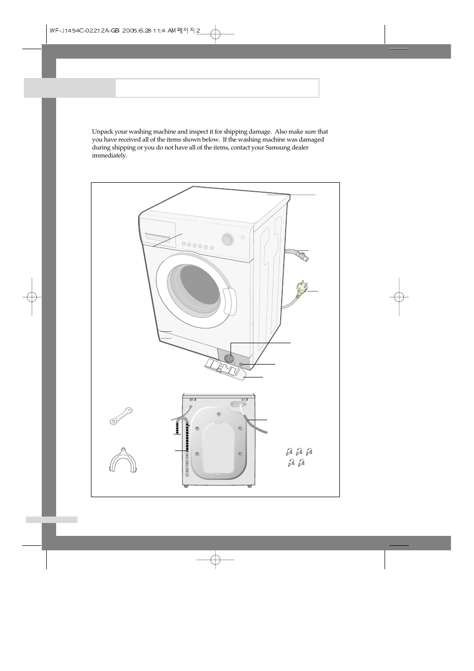 Installing the washing machine, Unpacking the washing machine, Overview of the washing machine | Samsung WF-F1254 User Manual | Page 4 / 88