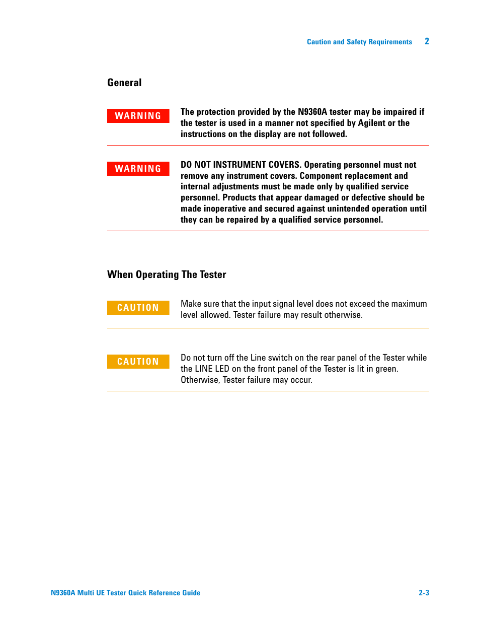General, When operating the tester | Agilent Technologies N9360A User Manual | Page 13 / 44