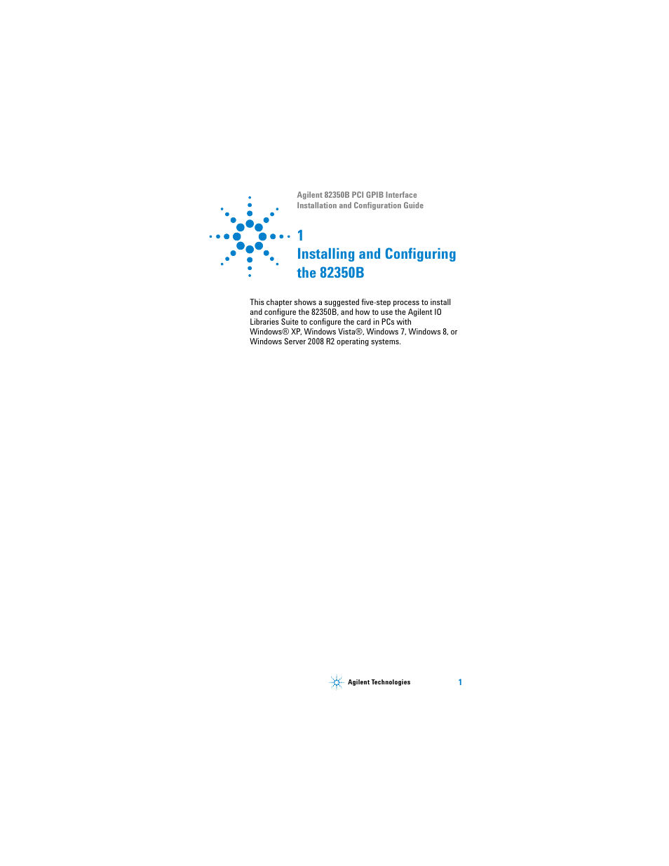 1 installing and configuring the 82350b, Installing and configuring the 82350b | Agilent Technologies Agilent 82350B User Manual | Page 13 / 51