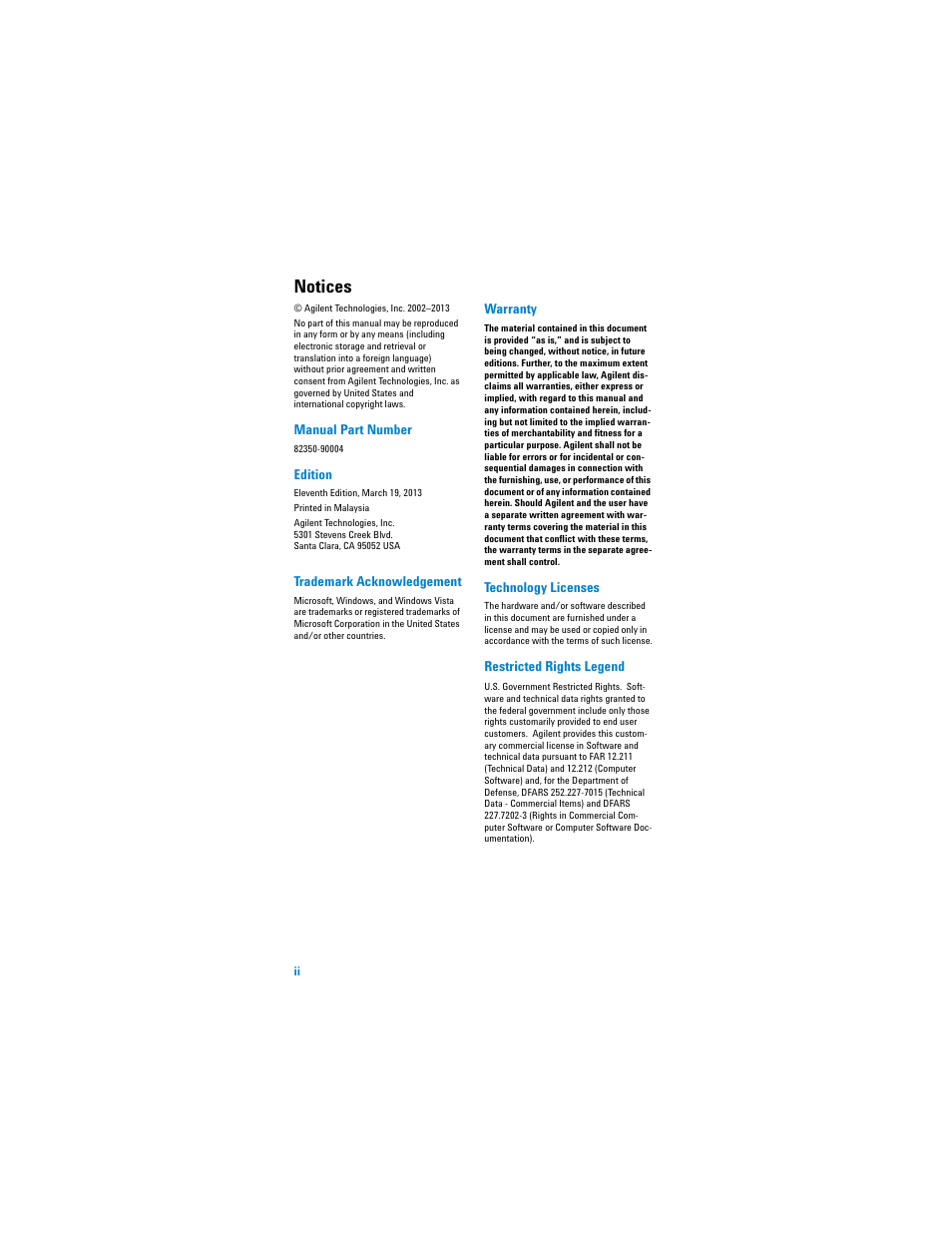 Notices | Agilent Technologies Agilent 82350B User Manual | Page 2 / 51