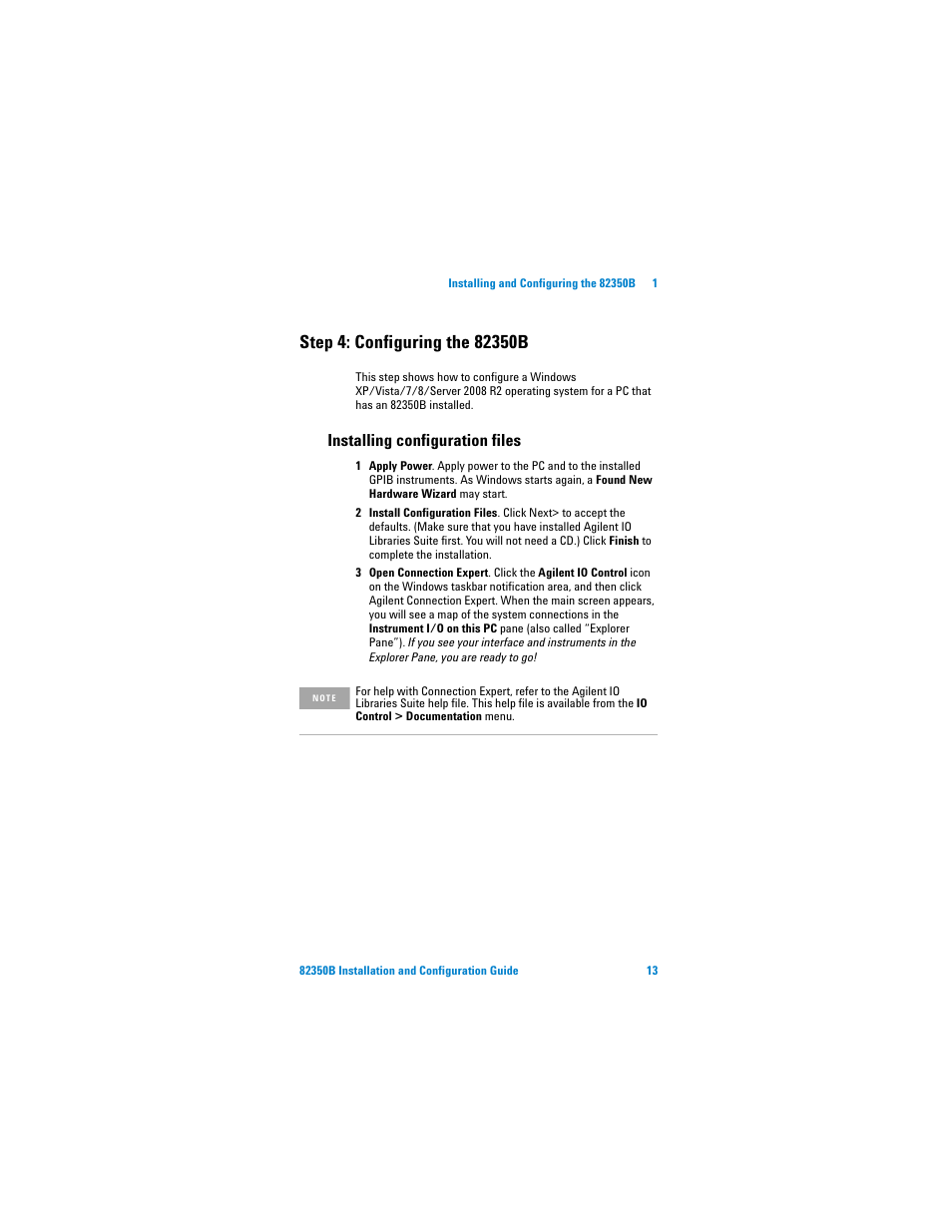 Step 4: configuring the 82350b, Installing configuration files | Agilent Technologies Agilent 82350B User Manual | Page 25 / 51