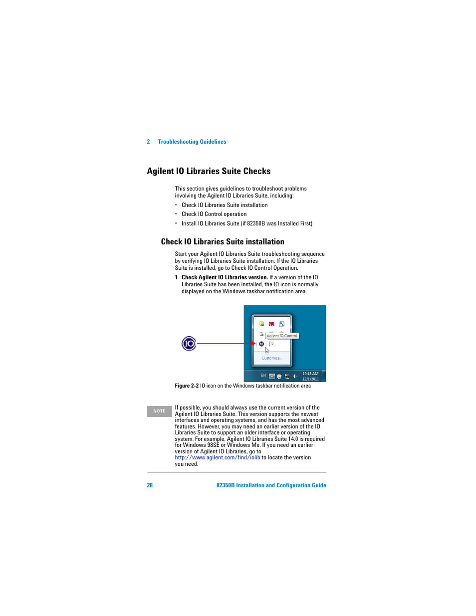 Agilent io libraries suite checks, Check io libraries suite installation | Agilent Technologies Agilent 82350B User Manual | Page 40 / 51