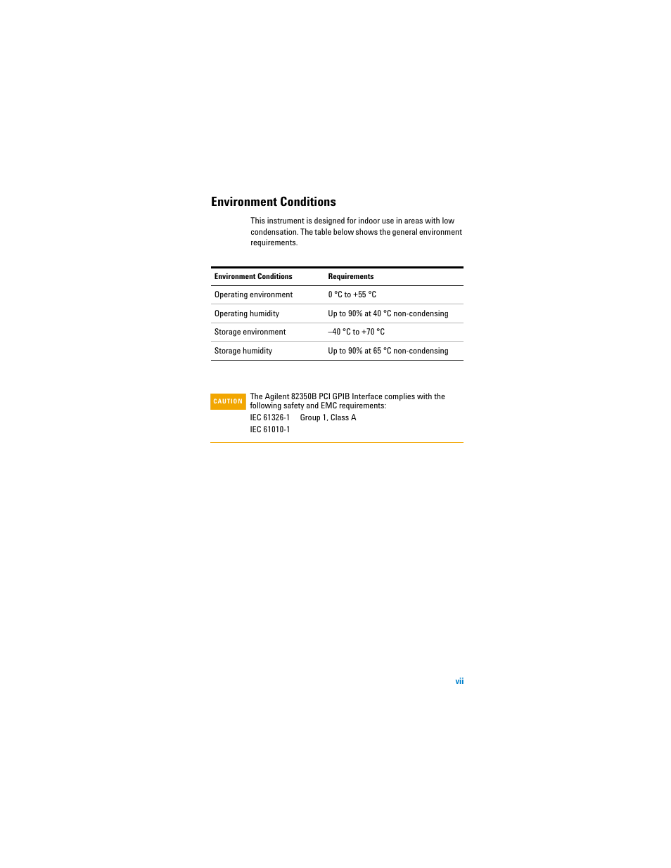 Environment conditions | Agilent Technologies Agilent 82350B User Manual | Page 7 / 51