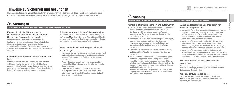 Hinweise zu sicherheit und gesundheit, Warnungen, Achtung | Samsung NV100HD User Manual | Page 12 / 82