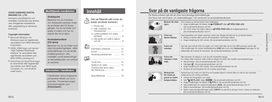 Innehåll, Svar på de vanligaste frågorna | Samsung NV100HD User Manual | Page 29 / 82