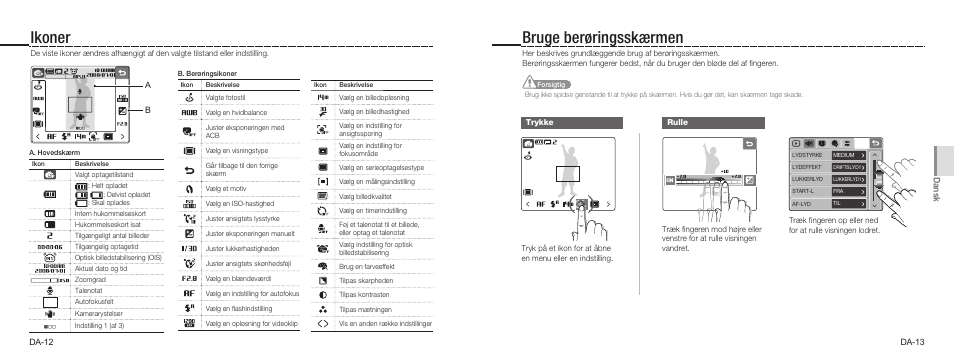 Ikoner bruge berøringsskærmen, Dansk | Samsung NV100HD User Manual | Page 43 / 82