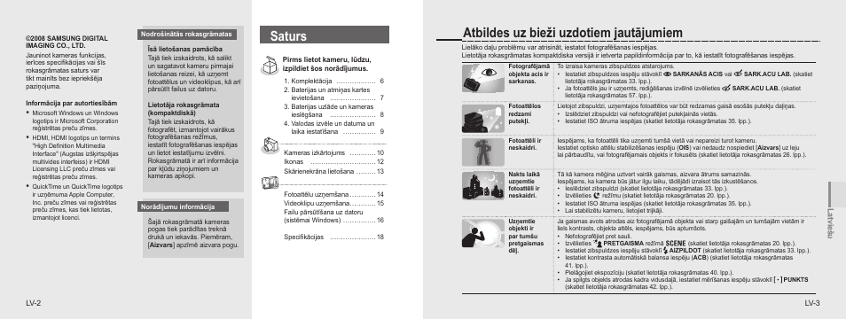 Saturs, Atbildes uz bieži uzdotiem jautājumiem | Samsung NV100HD User Manual | Page 56 / 82