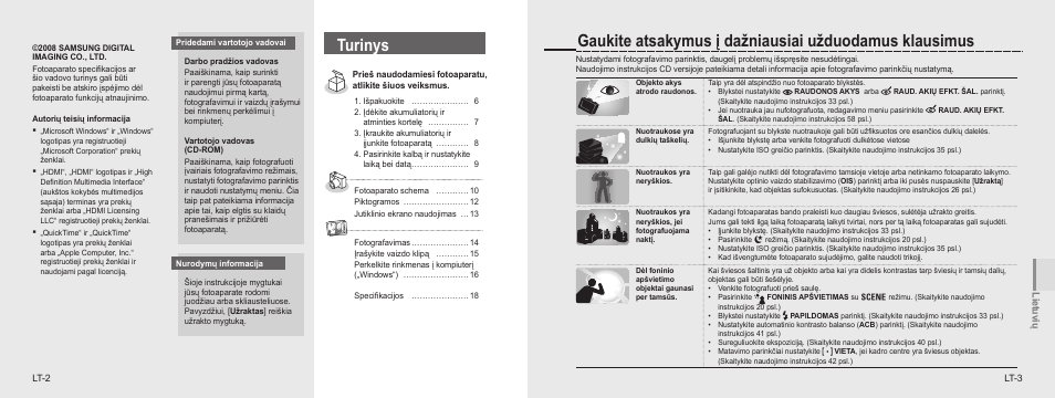 Turinys | Samsung NV100HD User Manual | Page 65 / 82