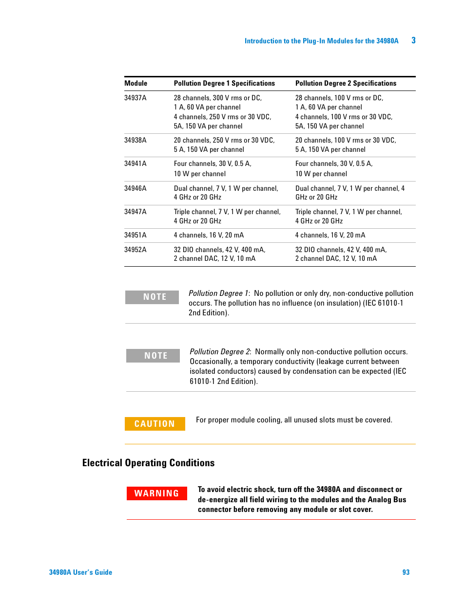 Electrical operating conditions | Agilent Technologies Switch/Measure User Manual | Page 105 / 216